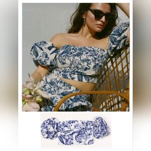 Abercrombie & Fitch Blue and White Floral Crop Top